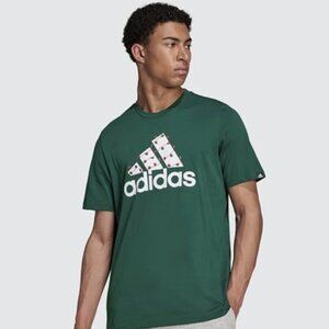 Adidas Holiday Lights Logo Festive Green T Shirt Men M